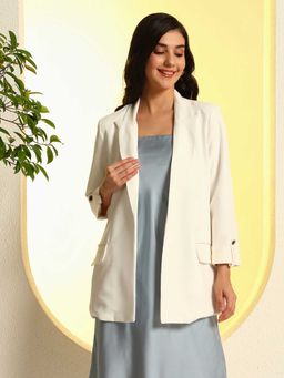 ZASTRAA - Women White Front Open Blazer