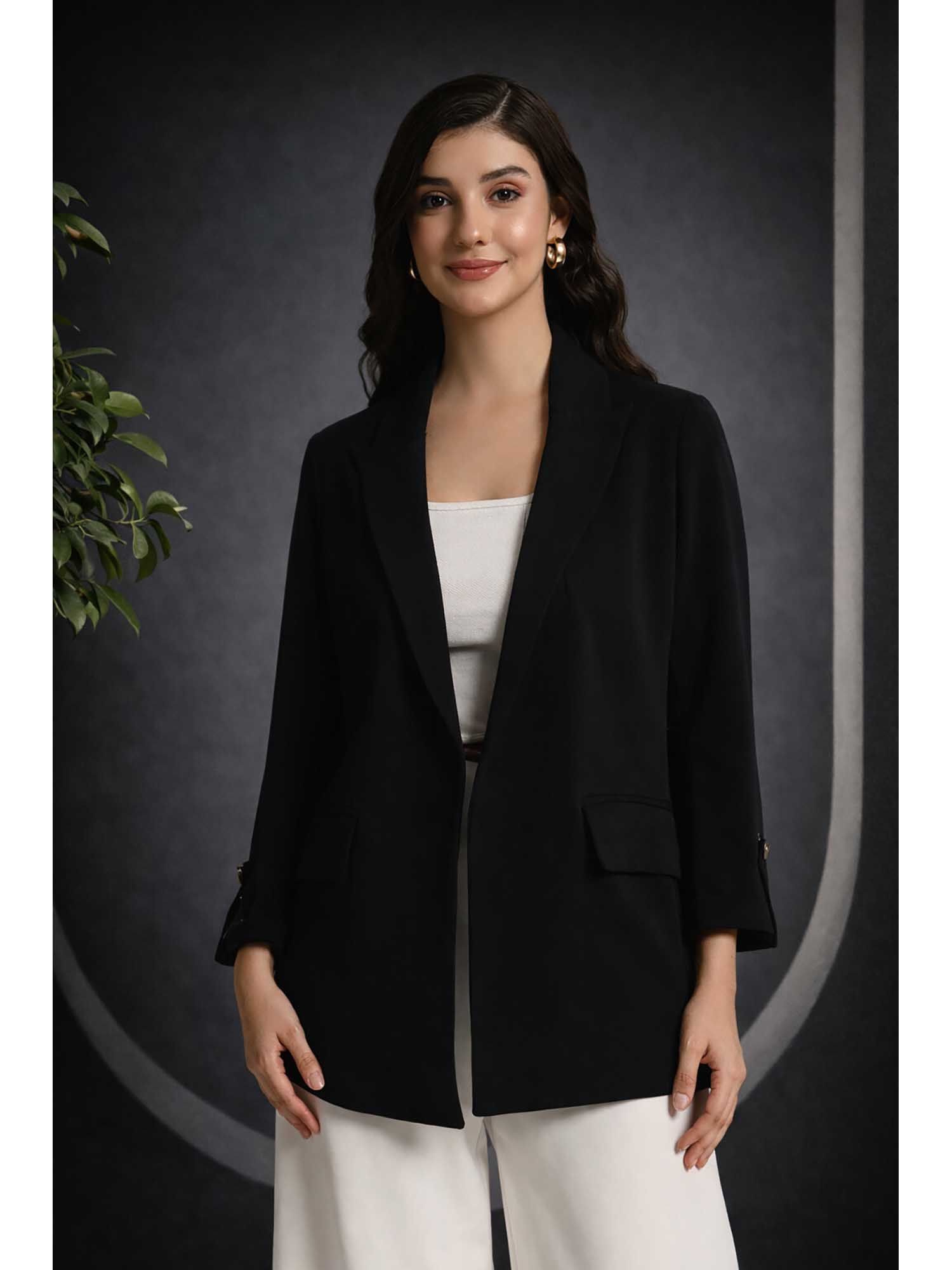 zastraa Women Black Front Open Blazer-picture-32