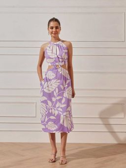 STREET 9 - Women Lavender Leaf Printed Midi Dress