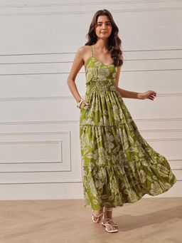 STREET 9 - Women Olive Floral Printed Maxi Dress