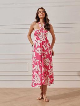 STREET 9 - Women Pink Printed Halter Neck Dress