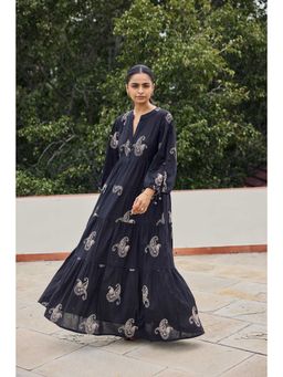 sencei - Women Black Embroidered Long Dress Black