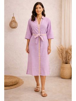sencei - Women Purple Heart Embroidery Shirt Dress