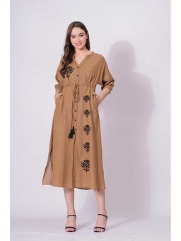 sencei - Women Cococa Brown Patch Embroidery Dress