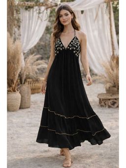 sencei - Women Azara Black Backless Embroidered Dress