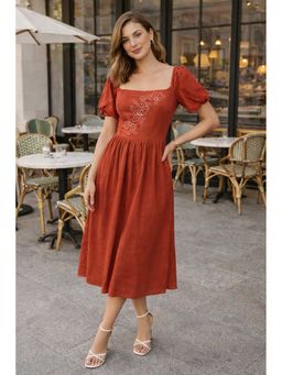 sencei - Women Alora Burnt Orange Emb Flex Dress