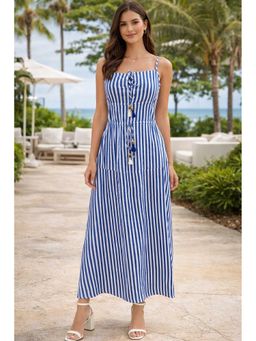 sencei - Women Blue Striped Printed Cotton Dress