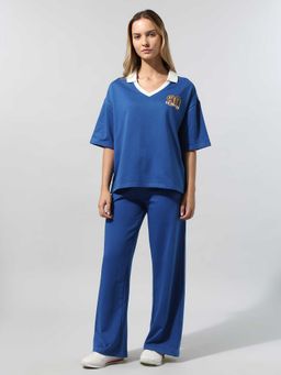 U.S. POLO ASSN. - Women Blue Text Printed Co-Ord Set