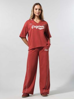 U.S. POLO ASSN. - Women Maroon Text Printed Co-Ord Set