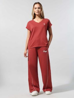 U.S. POLO ASSN. - Women Maroon Relaxed Fit Co-Ord Set