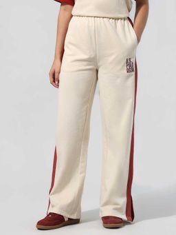 U.S. POLO ASSN. - Women Off White Colorblock High Rise Casual Trouser