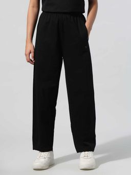U.S. POLO ASSN. - Women Black Solid Shifted Seam Relaxed Fit Casual Trouser
