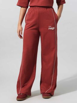 U.S. POLO ASSN. - Women Maroon Relaxed Fit High Rise Casual Trouser