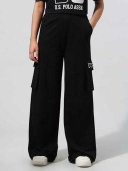 U.S. POLO ASSN. - Women Black Solid Baggy Cargo Pocket Casual Trouser