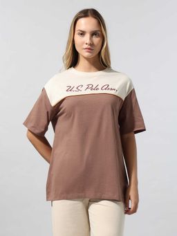 U.S. POLO ASSN. - Women Brown Colorblock Relaxed Fit T-shirt