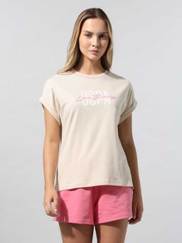 U.S. POLO ASSN. - Women Off White Brand Text Printed Regular Fit T-shirt