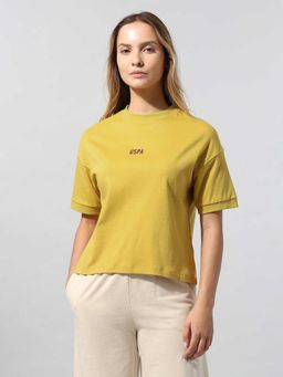 U.S. POLO ASSN. - Women Yellow Solid Relaxed Fit T-shirt
