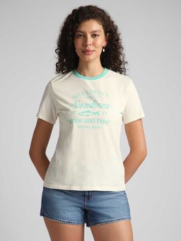 American Eagle - Women Cream Text Printed T-shirt