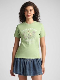 American Eagle - Women Green Floral Printed T-shirt