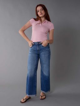 American Eagle - Women Pink Solid Hey Baby T-shirt