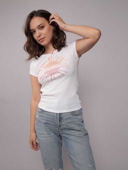American Eagle - Women White Graphic Printed T-shirt