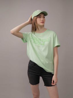 American Eagle - Women Green Short-Sleeves Text Printed T-shirt