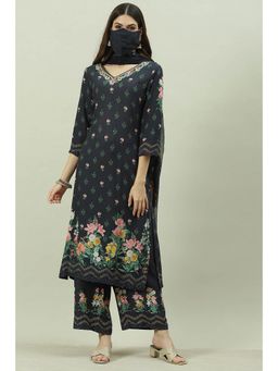 Biba - Black Floral Printed Palazzo (Set of 4)