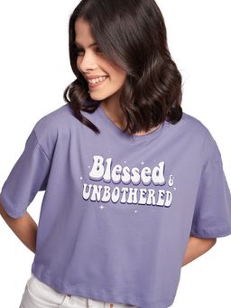 The Souled Store - Lavender Blessed & Unbothered Oversized Cropped T-Shirt for Women