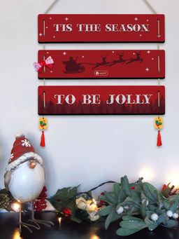 Indigifts - Christmas Gift Quotes Printed Red 3 Panel Hanging Cherry Hanging Ribbon Bow (Set Of 3)
