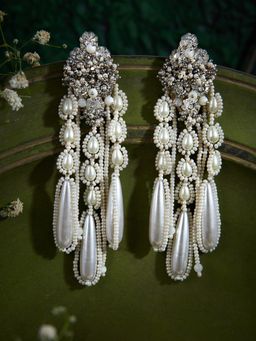House of D'oro - Contemporary Handmade Off-White Pearl Drop Tassel Earrings