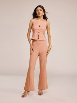 RSVP by Nykaa Fashion - Pink Gold Buttoned Waistcoat With Fit And Flare Pants Co-Ord Set