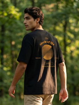 Nobero - Men Oversized Graphic Printed Black T-shirt