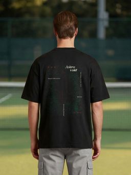 Nobero - Men Oversized Graphic Printed Black T-shirt