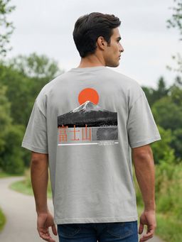 Nobero - Men Oversized Graphic Printed Grey T-shirt