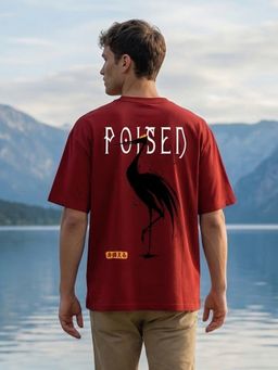 Nobero - Men Oversized Graphic Printed Red T-shirt