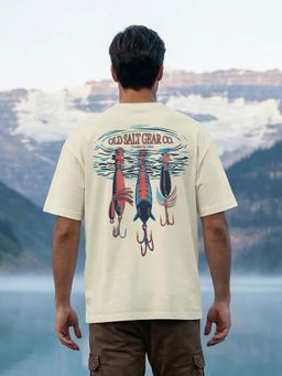 Nobero - Men Oversized Graphic Printed Beige T-shirt