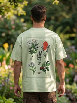 Nobero - Men Oversized Floral Printed Green T-shirt