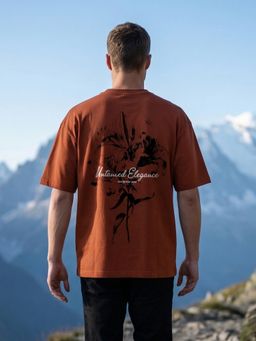 Nobero - Men Oversized Graphic Printed Orange T-shirt