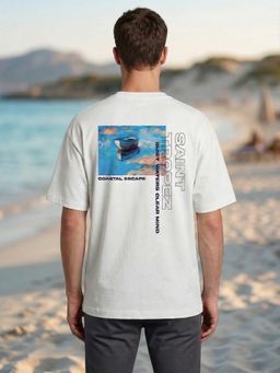 Nobero - Men Oversized Graphic Printed White T-shirt