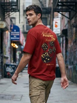 Nobero - Men Oversized Graphic Printed Red T-shirt