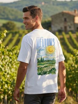 Nobero - Men Oversized Graphic Printed White T-shirt