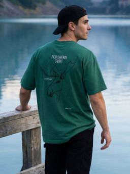Nobero - Men Oversized Graphic Printed Green T-shirt