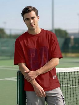 Nobero - Men Oversized Typography Printed Red T-shirt
