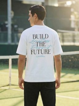 Nobero - Men Oversized Typography Printed White T-shirt