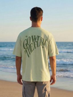Nobero - Men Oversized Typography Printed Green T-shirt