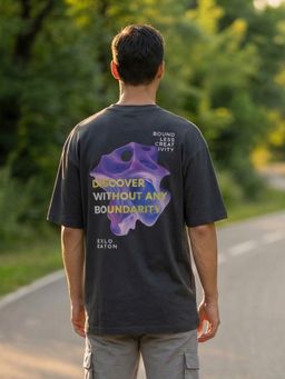 Nobero - Men Oversized Graphic Printed Grey T-shirt