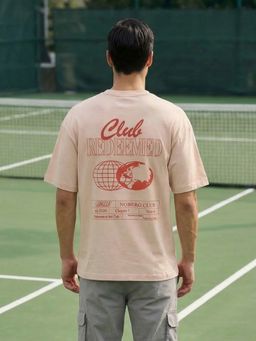 Nobero - Men Oversized Typography Printed Pink T-shirt
