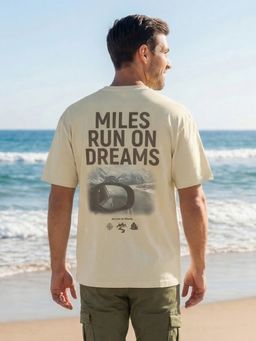 Nobero - Men Oversized Graphic Printed Beige T-shirt