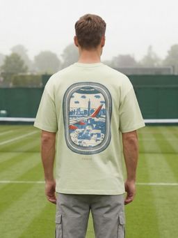 Nobero - Men Oversized Graphic Printed Green T-shirt