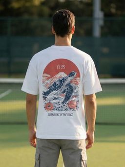 Nobero - Men Oversized Graphic Printed White T-shirt